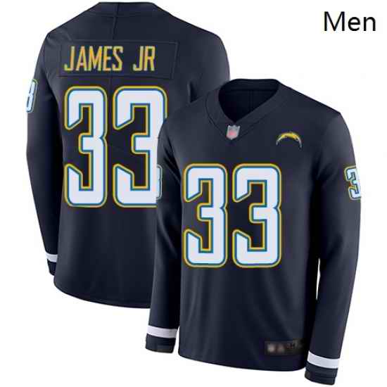 Chargers 33 Derwin James Jr Navy Blue Team Color Men Stitched Football Limited Therma Long Sleeve Jersey